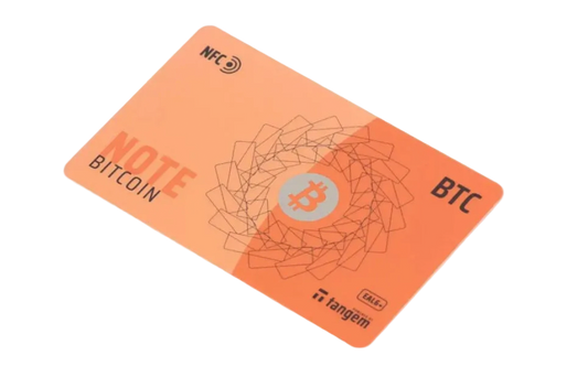 Tangem Note Bitcoin hardware wallet card, angled view