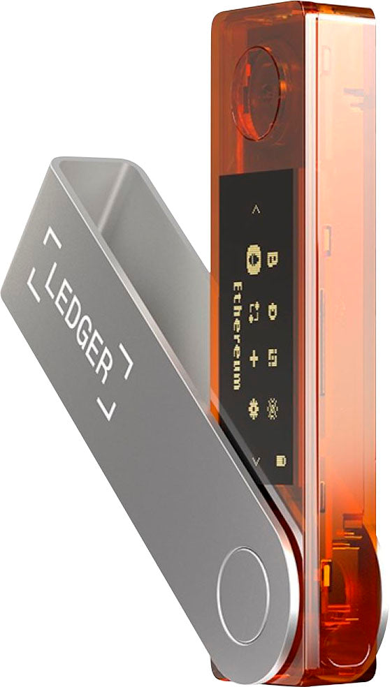 Ledger Nano X Hardware Wallet.  Purple - Orange - Black